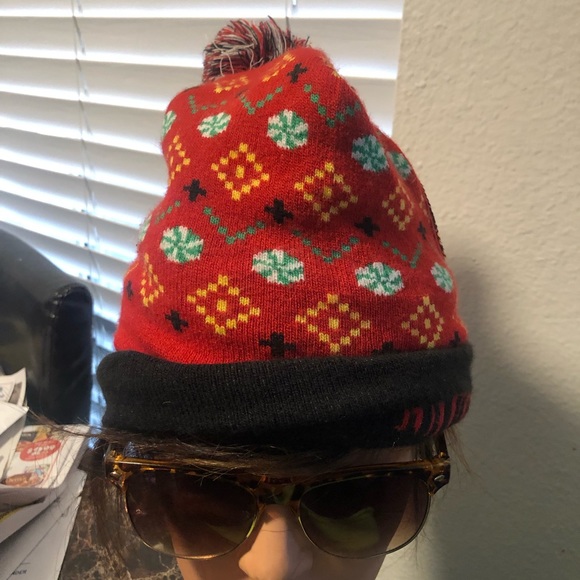 Naughty or Nice Reverse Sequin Smiley Emoji Holiday Beanie Pom Pom Hat One Size - Picture 12 of 16